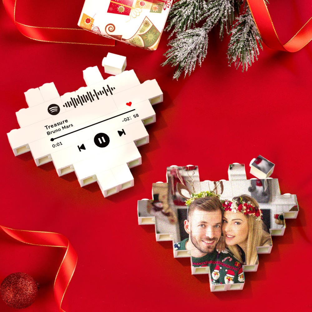 Christmas Gifts Custom Spotify Code Building Brick Personalized Photo Block Heart Shape - Giftlab