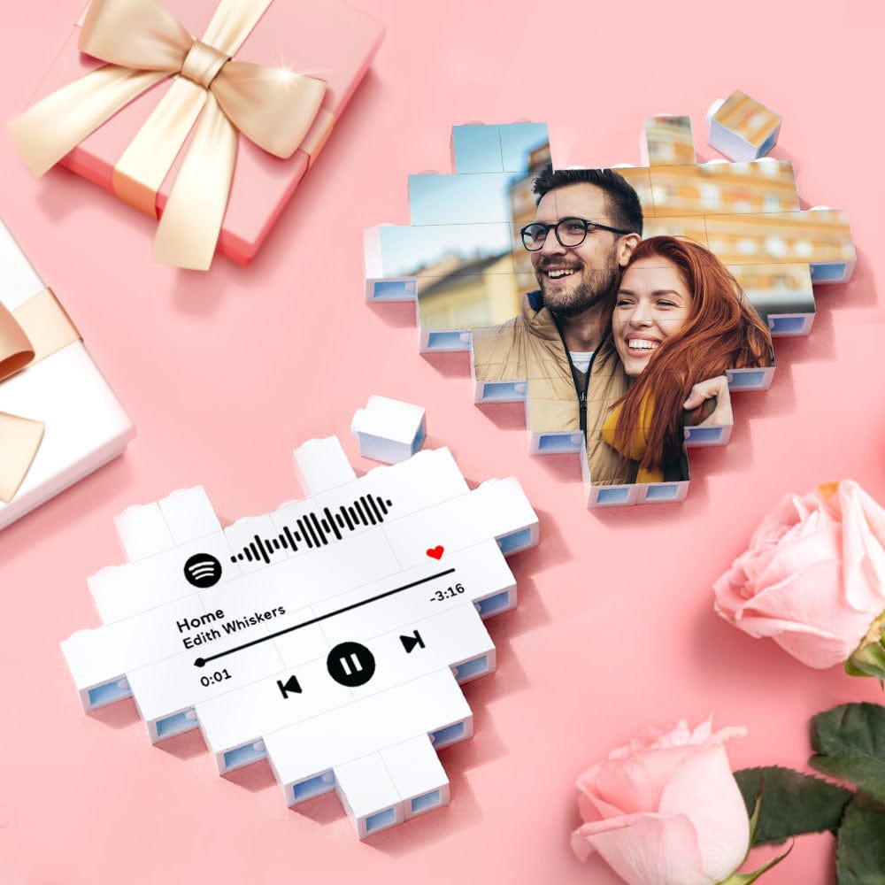 Custom Spotify Code Building Brick Personalized Photo Block Heart Shape Valentine's Day Gifts - Giftlab