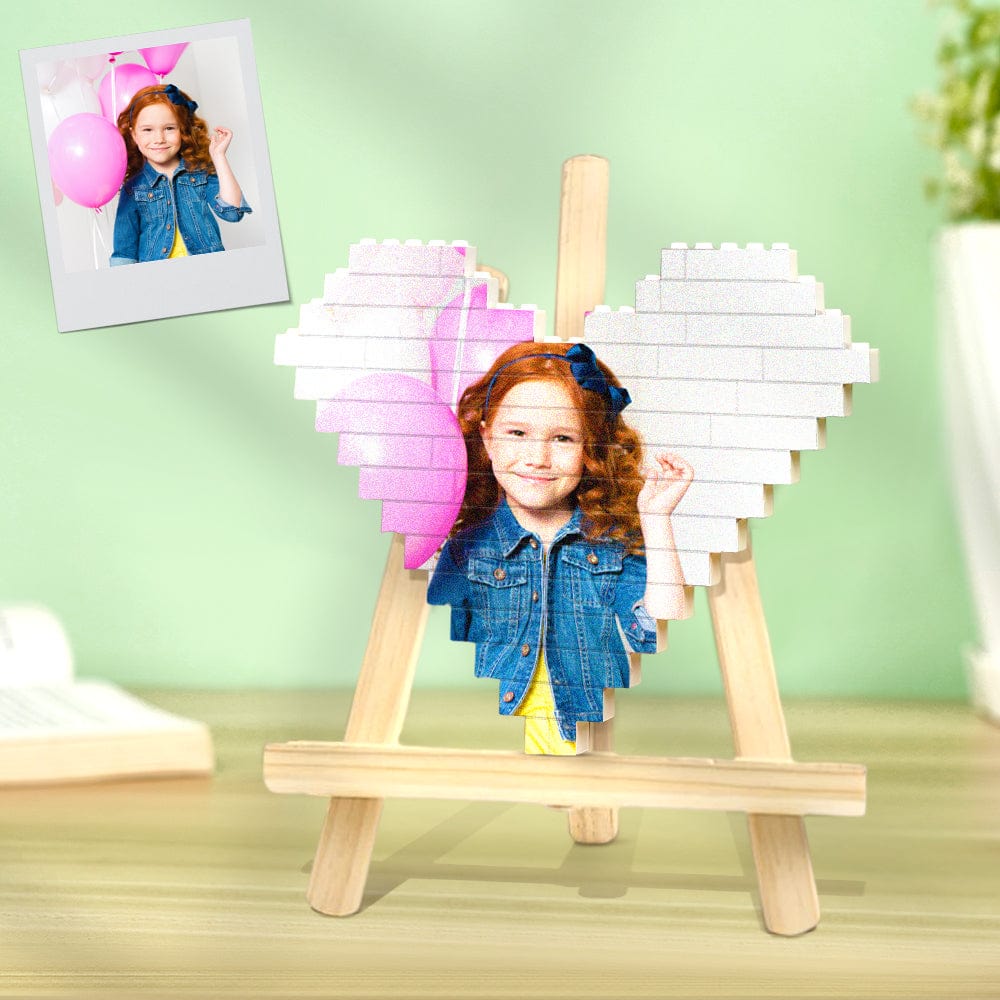 Personalized Building Brick Personalised Photo Block Heart Shaped Gifts for Kids - Giftlab