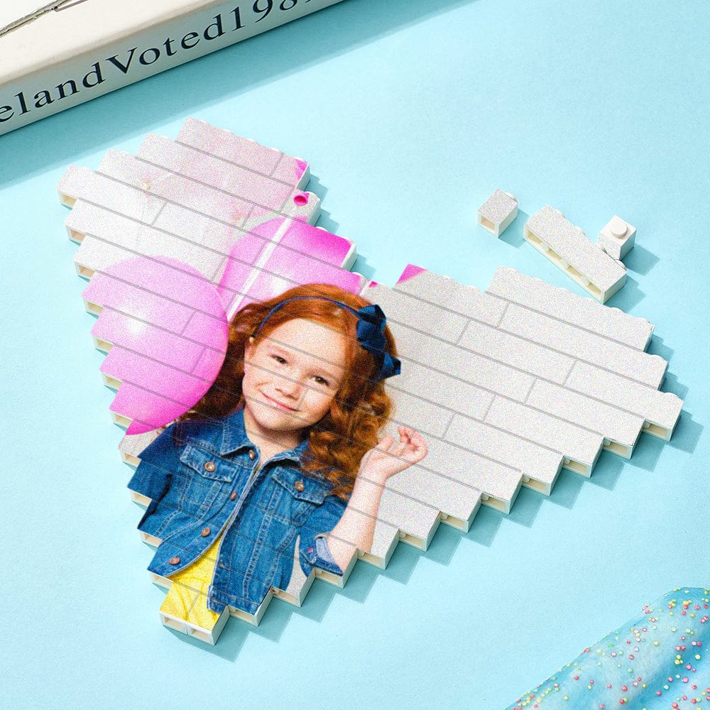 Personalized Building Brick Personalised Photo Block Heart Shaped Gifts for Kids - Giftlab