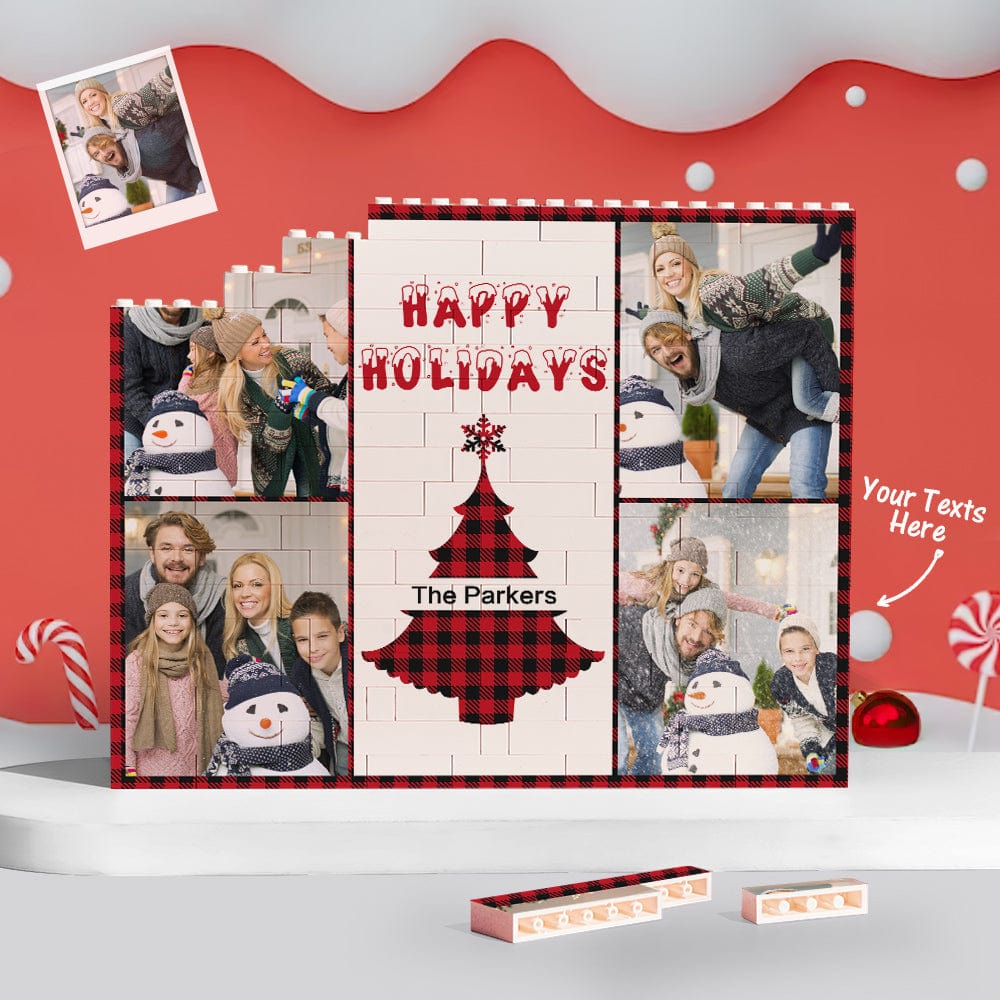 Custom Building Block Puzzle Horizontal Trio Photo Brick Happy Holidays - Giftlab