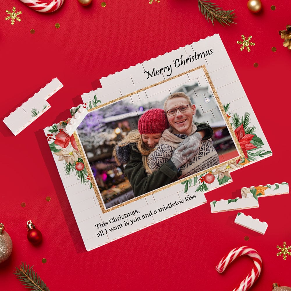 Custom Building Block Puzzle Horizontal Trio Photo Brick Merry Christmas - Giftlab