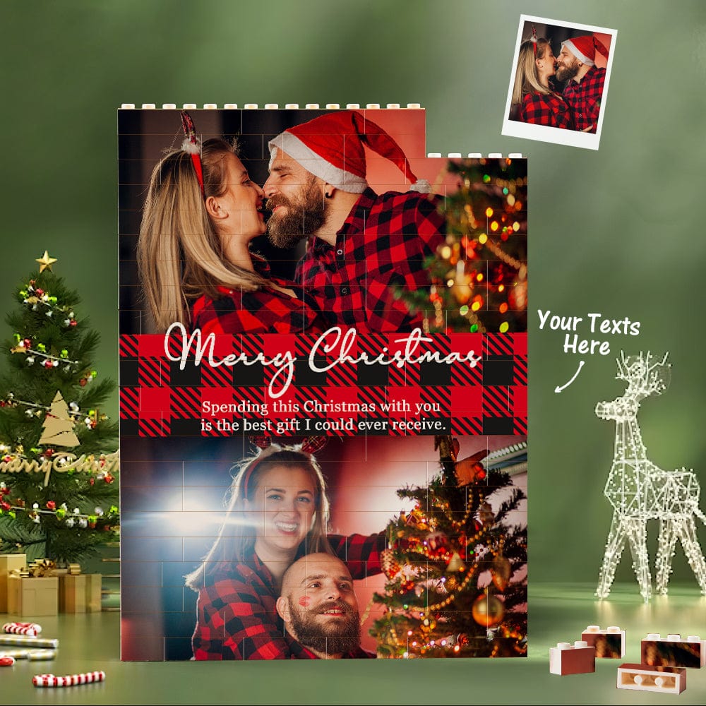 Custom Building Block Puzzle Vertical Building Couple Photo Brick Merry Christmas - Giftlab