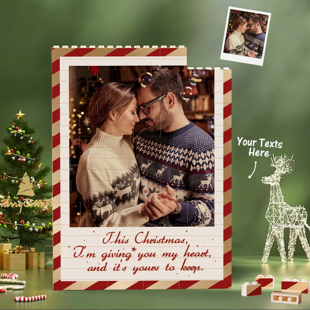 Custom Building Block Puzzle Personalized Vertical Building Photo Bricks Christmas Gift for Couple - Giftlab