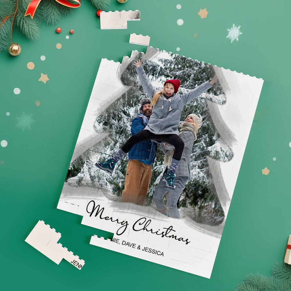 Custom Building Block Puzzle Vertical Building Photo Bricks Christmas Tree - Giftlab