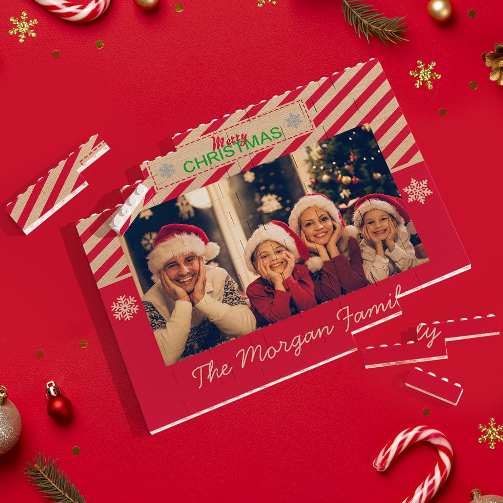 Custom Building Block Puzzle Personalized Horizontal Trio Photo Brick Merry Christmas - Giftlab