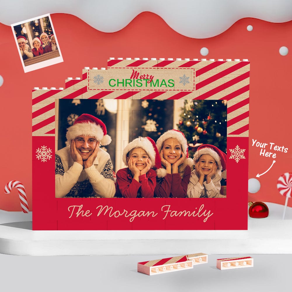 Custom Building Block Puzzle Personalized Horizontal Trio Photo Brick Merry Christmas - Giftlab