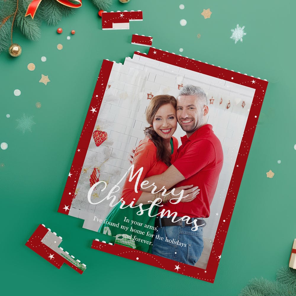 Custom Building Block Puzzle Personalized Vertical Building Photo Bricks Merry Christmas - Giftlab