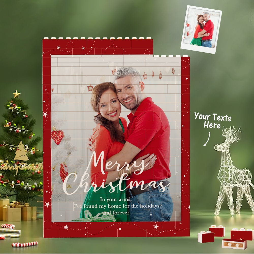 Custom Building Block Puzzle Personalized Vertical Building Photo Bricks Merry Christmas - Giftlab