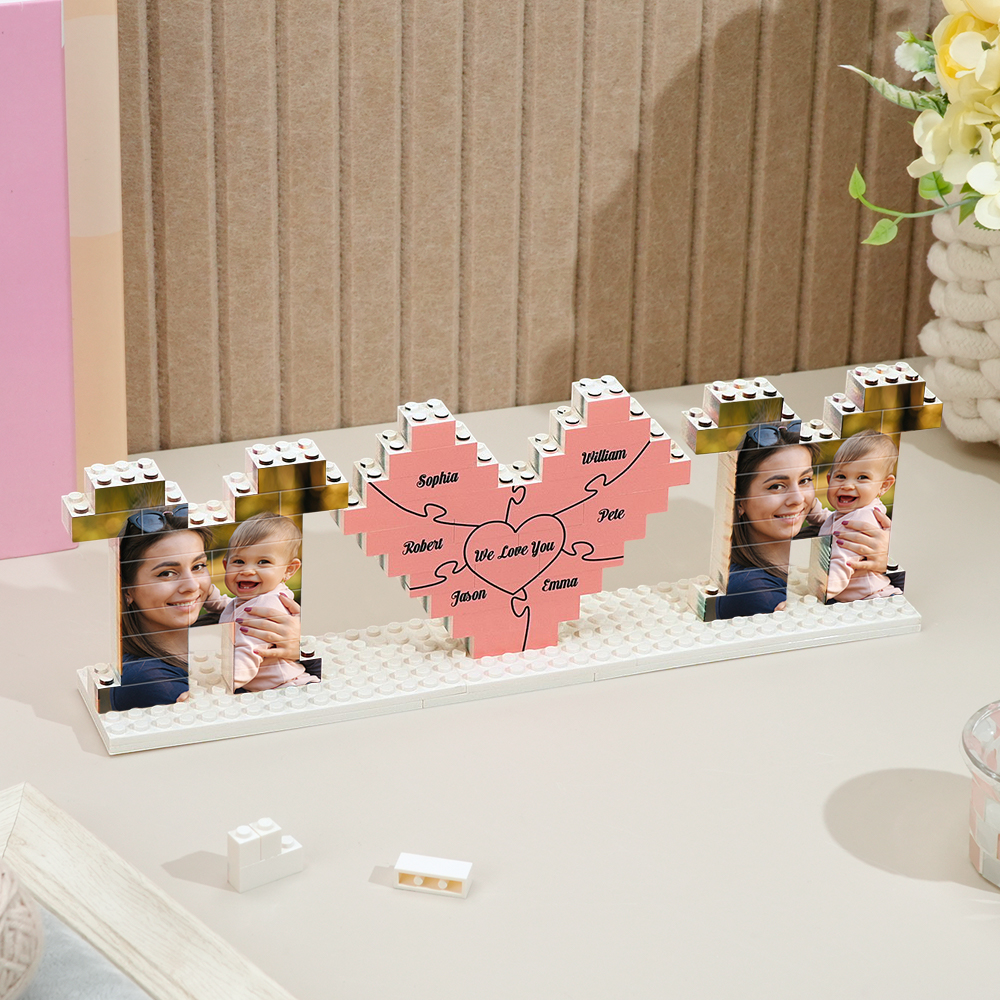 Personalized Mom Photo Building Brick Puzzles with Family Name Photo Block for Mother's Day Gift