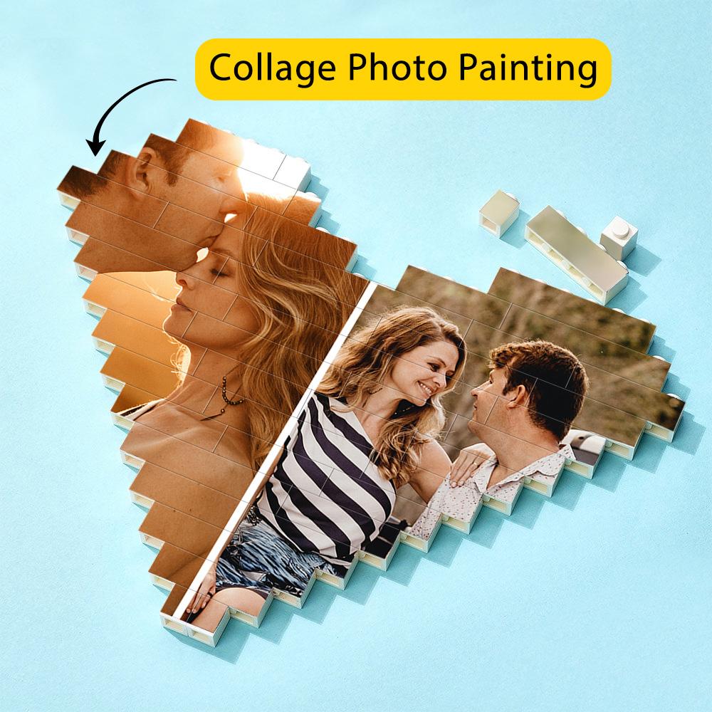 Gifts For Lover Custom Multiphoto Building Brick Personalized Photo Block Heart Shaped - Giftlab