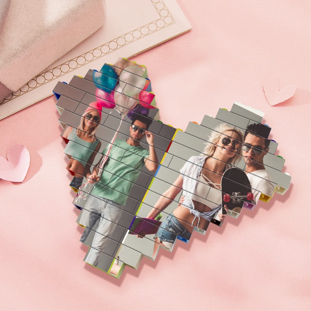Personalised Colors Building Brick Custom Collage Photo Block Heart Shaped Brick Puzzles Gifts - Giftlab