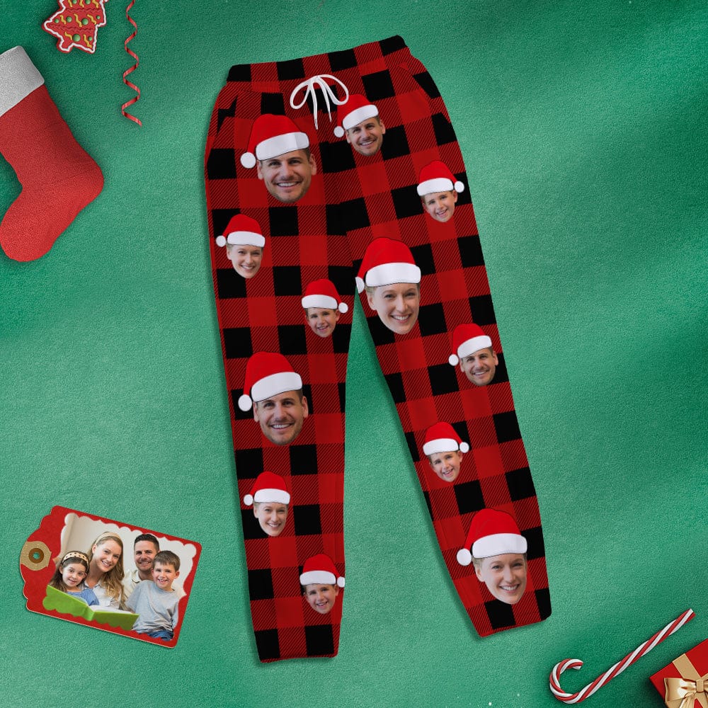 Custom Face Sweatpants Personalized Photo Christmas Family Buffalo Plaid Golf Pants for Him - Giftlab