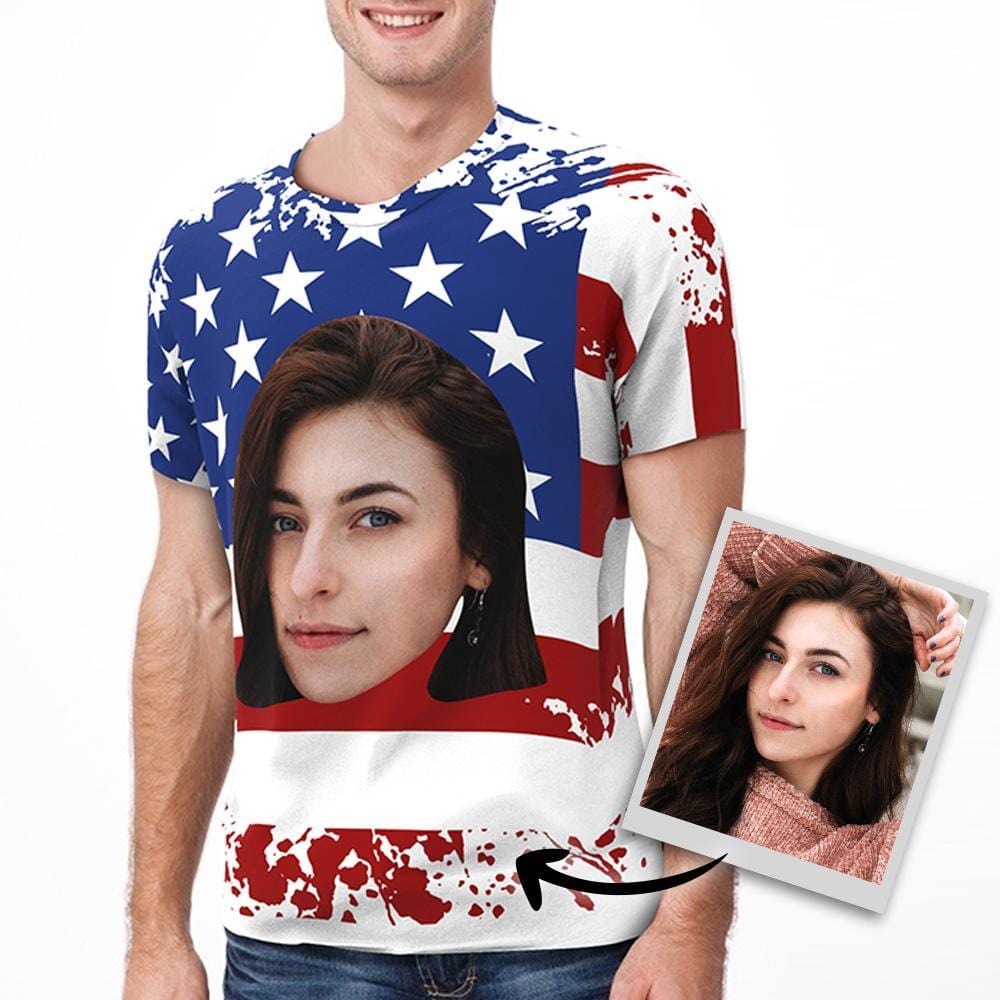 American Flag Shirt With Girlfriend Face Custom Face T-shirt 4th of July Gifts - Giftlab