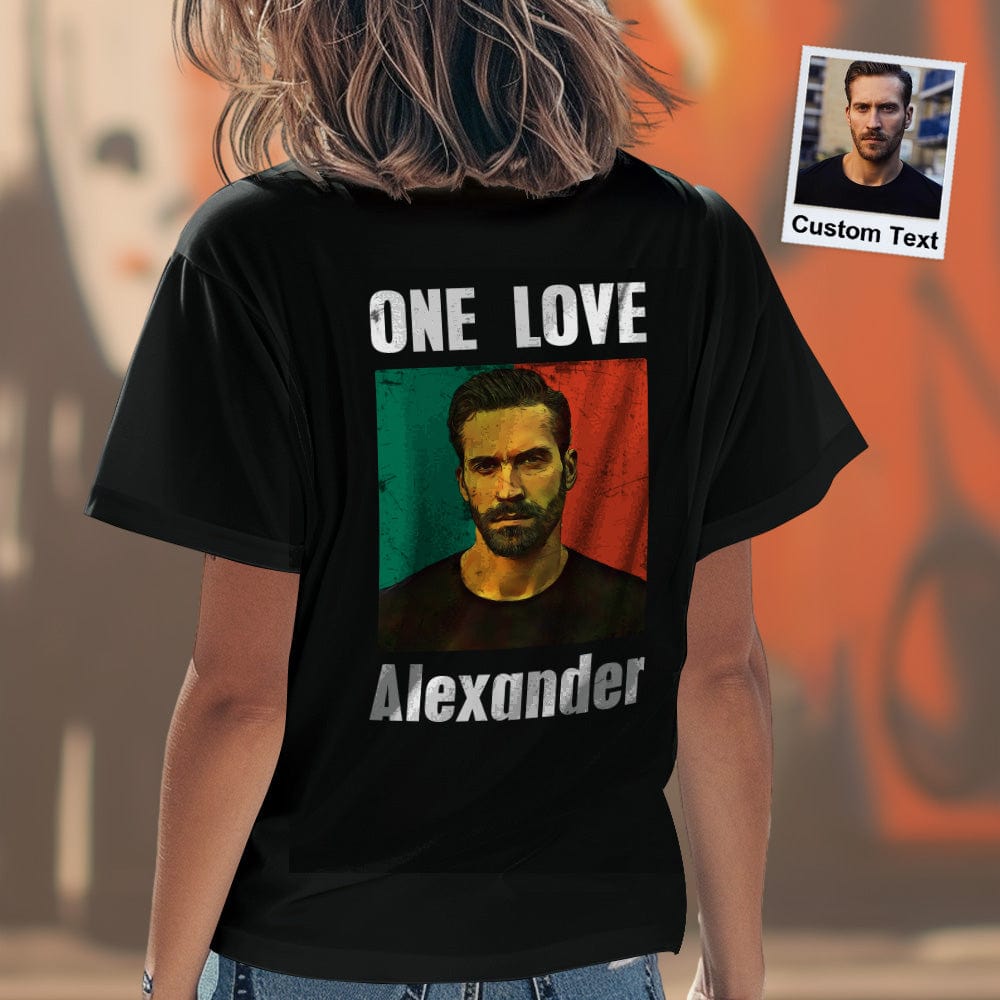 Custom Photo Vintage T-shirt Personalized Portrait Green and Red Rap Tee with Name - Giftlab