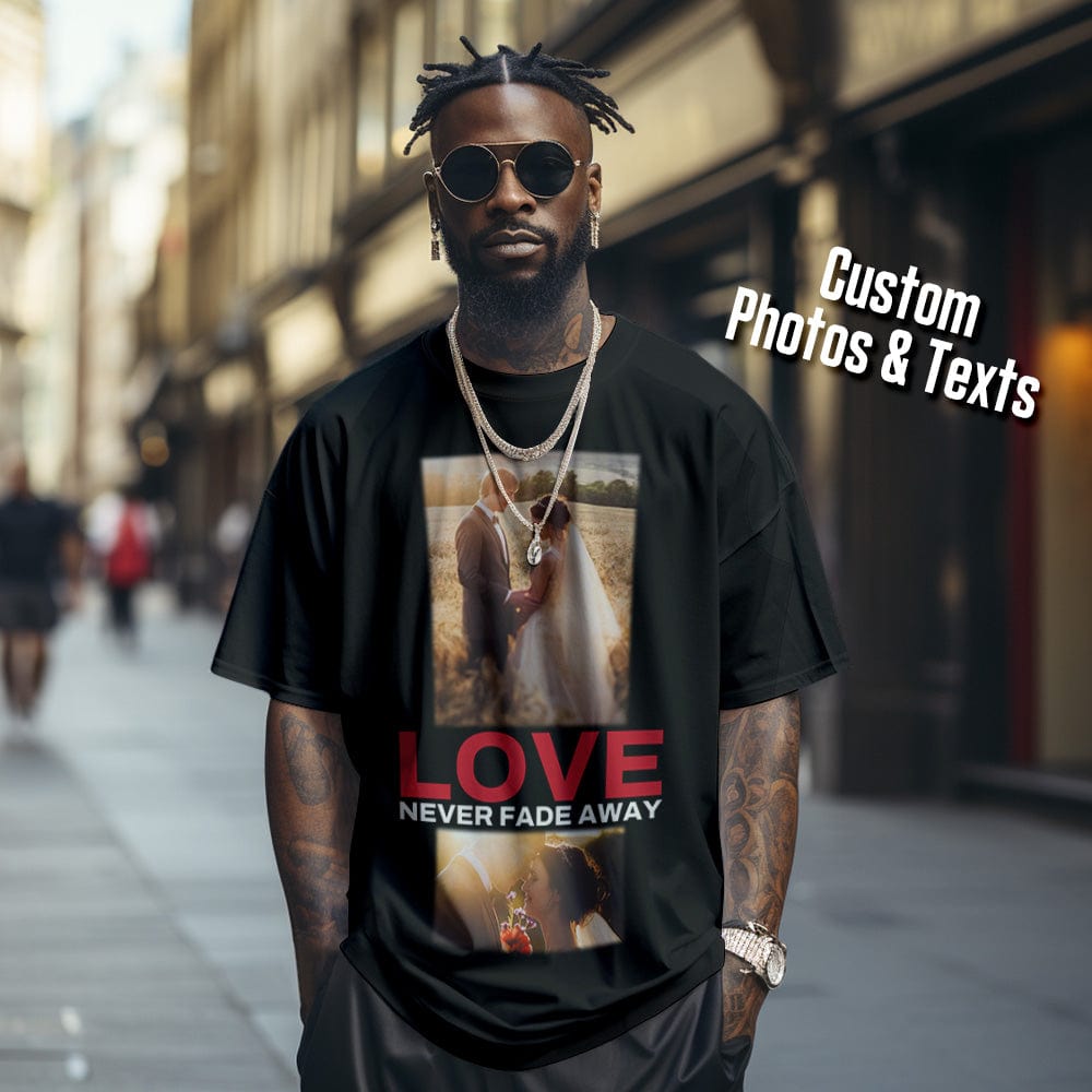 Custom Photo Vintage T-shirt Personalized Photo Fashion Rap Tee with Text Gift for Him - Giftlab