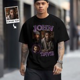 Custom Photo Vintage T-shirt Personalized Rap Tee T-shirt with Name Gift for Him