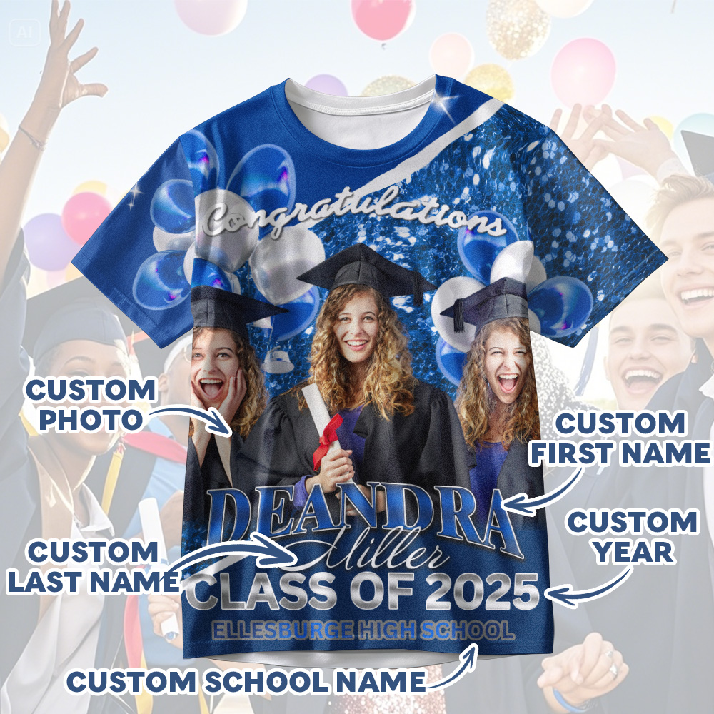 Personalized Photo 3D Graduation T-Shirt with Name & Year Gift