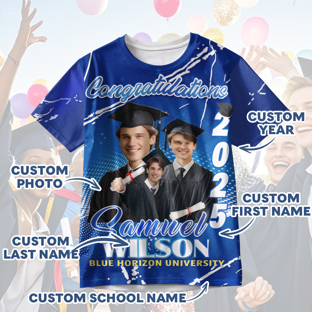 Custom 3D Graduation T-shirt Personalized Name & Year T-shirt Congratulate Gift for Him