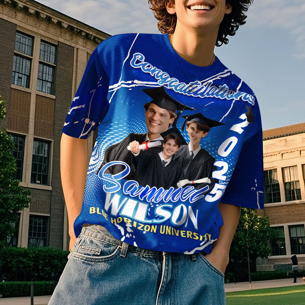 Custom 3D Graduation T-shirt Personalized Name & Year T-shirt Congratulate Gift for Him