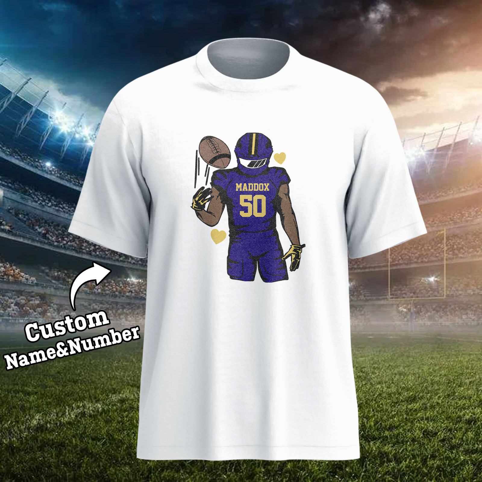 Custom Glitter Hot Stamping Football T-Shirt Father's Day Gifts - Giftlab