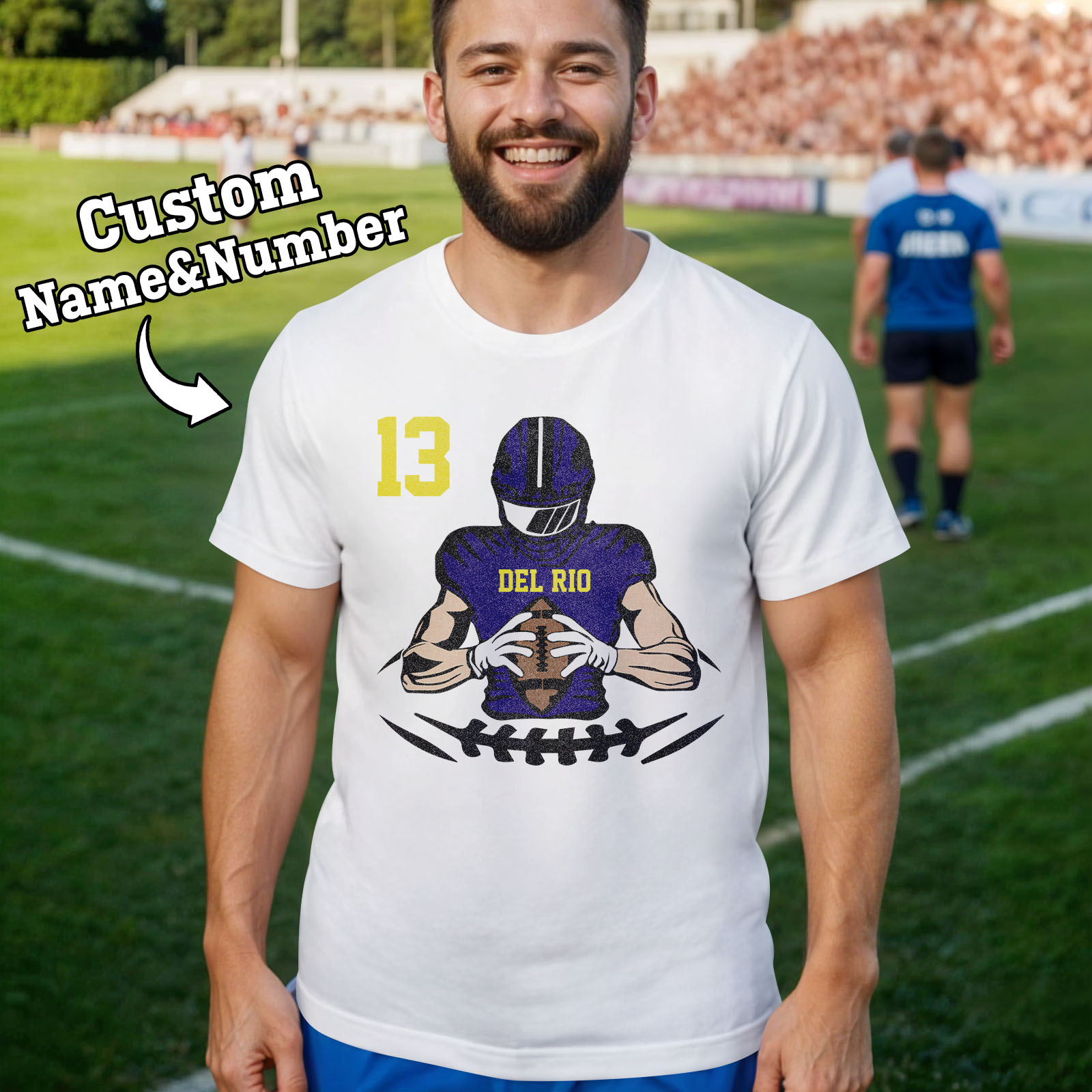 Custom Glitter Hot Stamping Football T-Shirt Father's Day Gifts - Giftlab