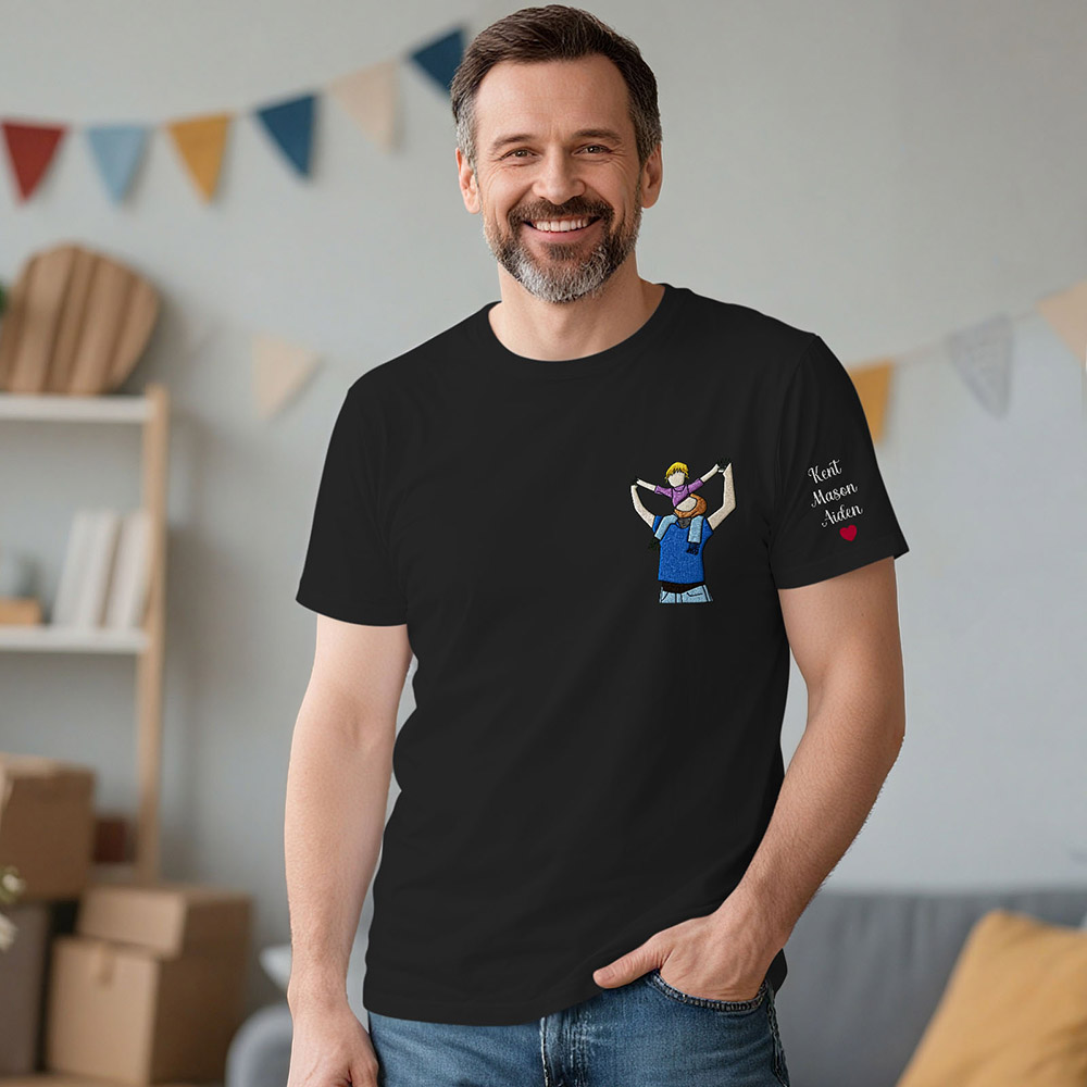 Father's Day Embroidered Custom T-Shirt Dad Photo T-Shirt Father's Day Father And Son Embroidered Gift