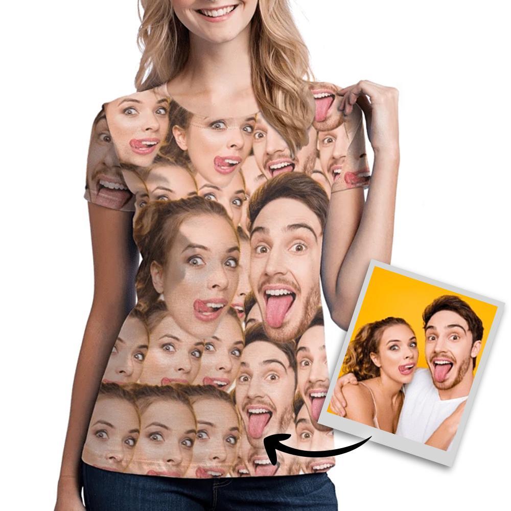 Csutom All Over Print Face T Shirt Women Photo Anniversary Gift Face T-shirt Funny Gift For Couple - Giftlab