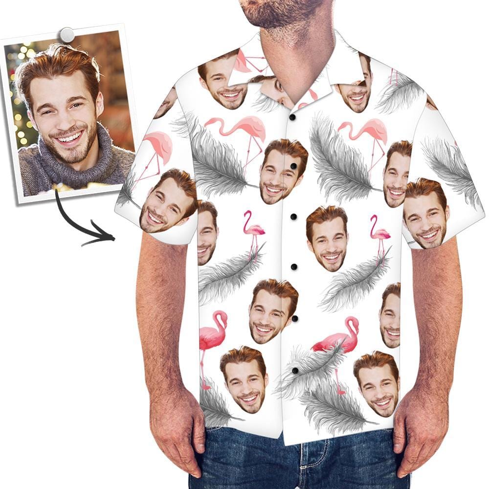 Face Hawaiian Shirt Anniversary Gift- Flamingo & Leaves - Giftlab