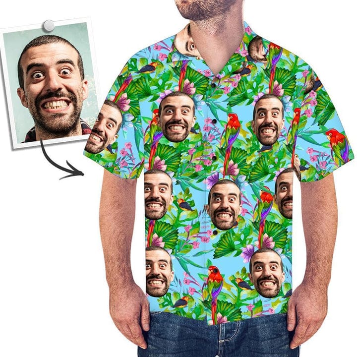 Custom Face Hawaiian Style Colorful Parrot Long Dress And Shirt Family Matching - Giftlab