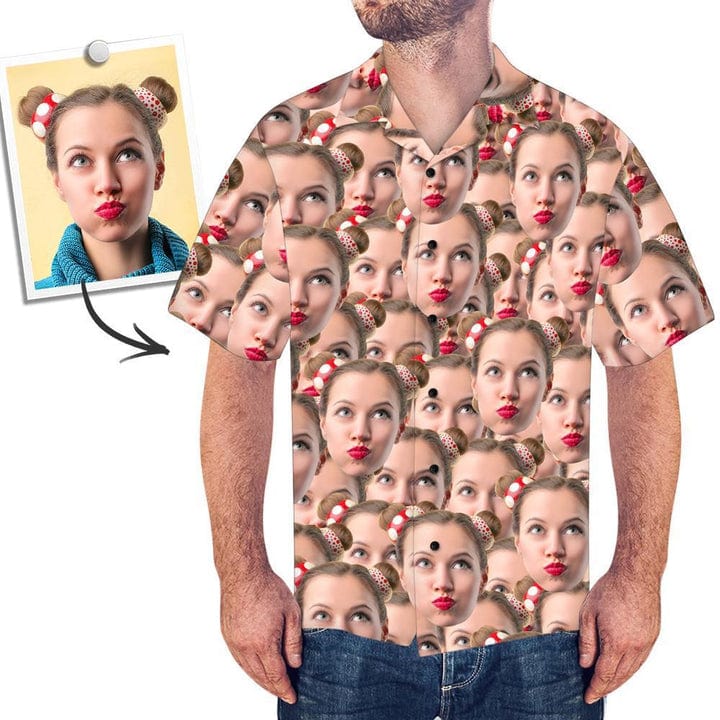 Custom Face Hawaiian Style Face Mash Long Dress And Shirt Family Matching - Giftlab