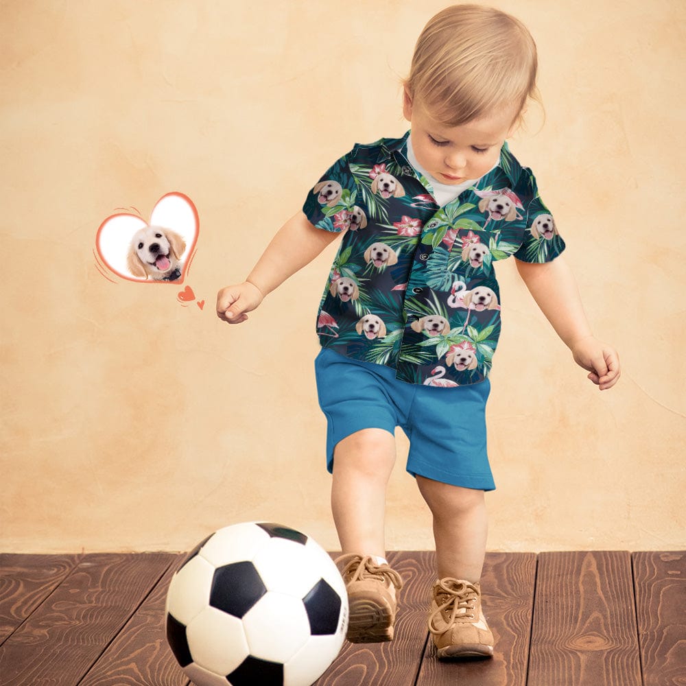 Custom Face Shirt Kid's Hawaiian Shirt Flamingo Flower - Giftlab