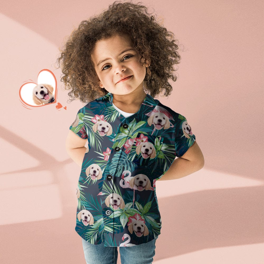 Custom Face Shirt Kid's Hawaiian Shirt Flamingo Flower - Giftlab