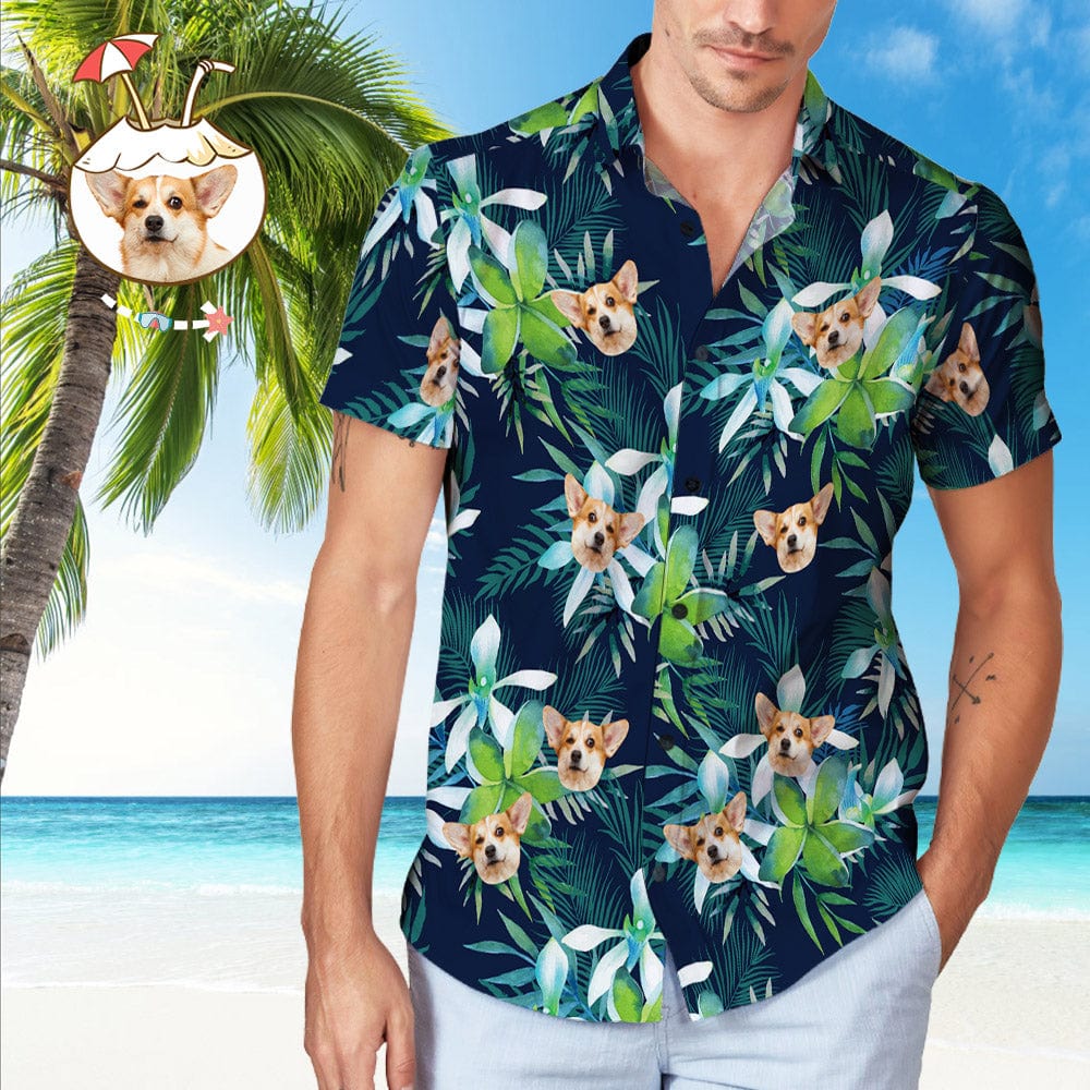 Personalized Hawaiian Shirt with Face Custom Dog Face Shirts Tropical Leaves Gifts for Dog Lovers - Giftlab