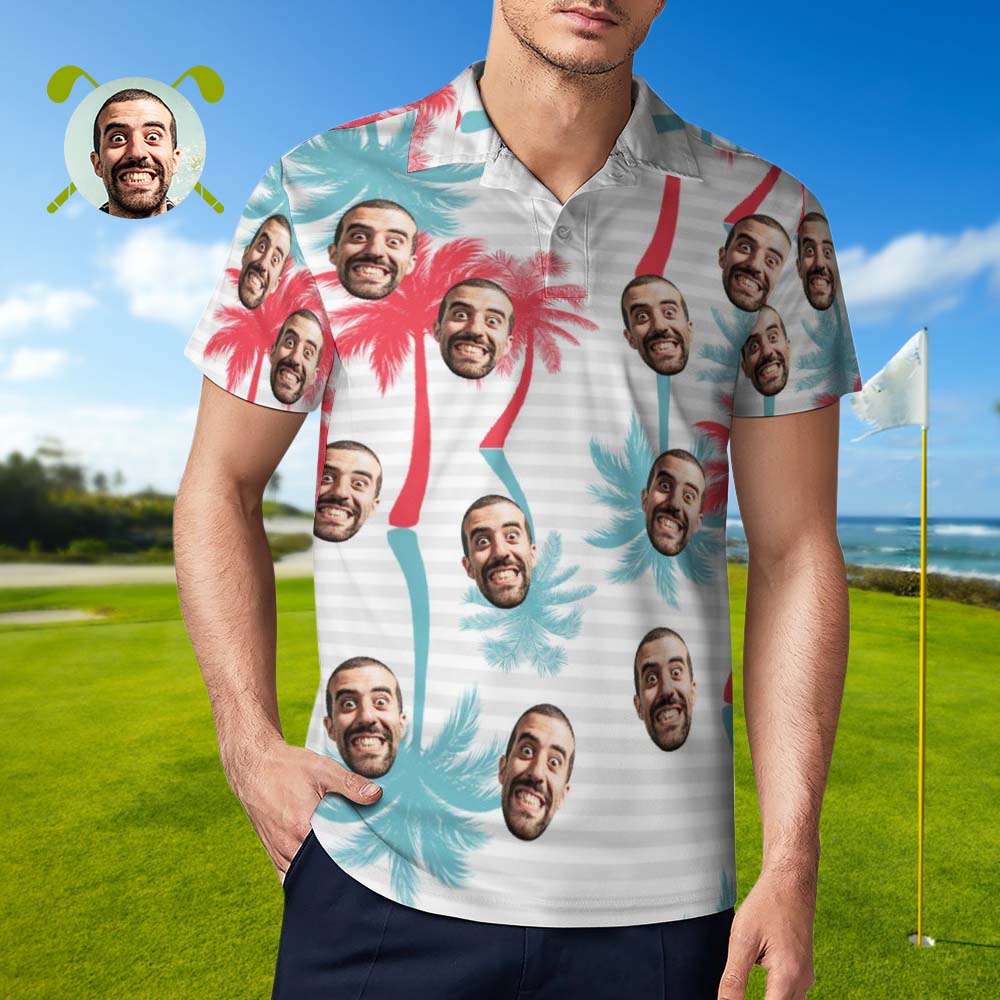 Men's Custom Face Polo Shirt Striped Style Personalized Hawaiian Golf Shirts - Giftlab