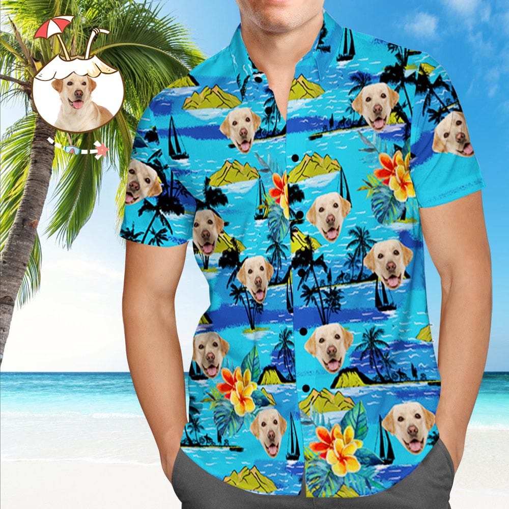 Custom Dog Face Hawaiian Shirt Custom Tropical Shirts Men's All Over Print Hawaiian Shirt - Giftlab