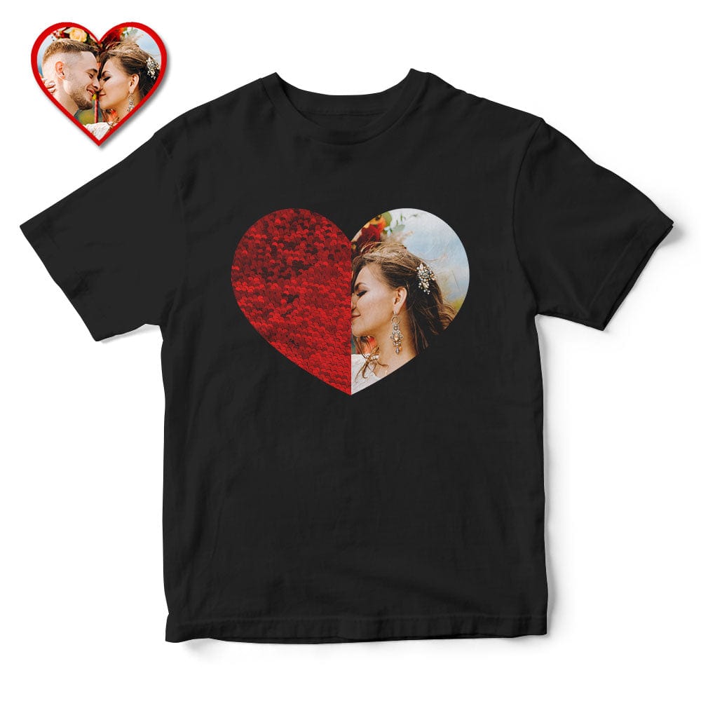 Custom Sequin T-Shirt Personalized Heart-shaped Photo Sequin T-Shirt Valentine's Day Shirt - Giftlab