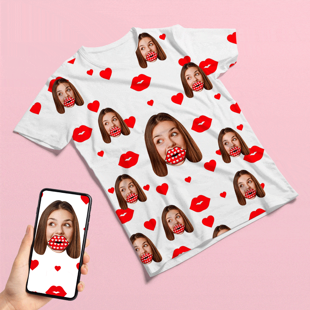 Custom Face Heart Shirts Personalized All Over Print T-shirt Valentine's Day Gift - Giftlab