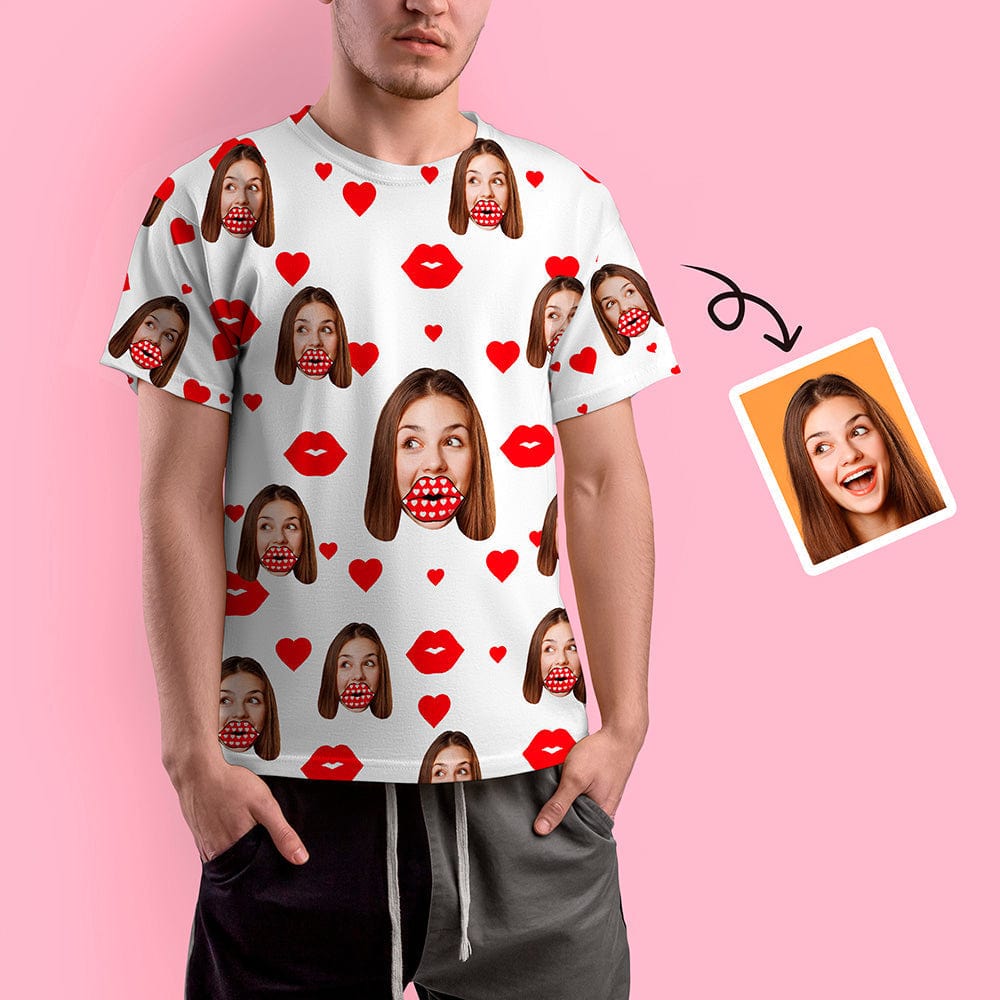 Custom Face Heart Shirts Personalized All Over Print T-shirt Valentine's Day Gift - Giftlab