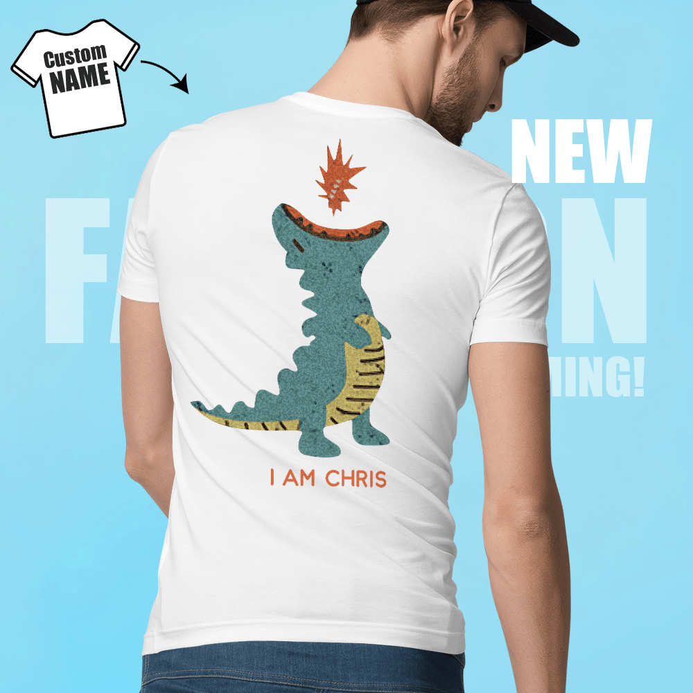Custom Name Shirt Gifts Cartoon Dinosaur Print Short Sleeve Shirt - Giftlab