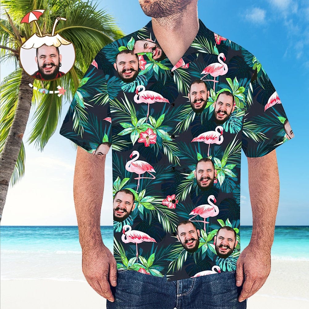 Face Hawaiian Shirt and Blow Up Dolls - Leaves & Flamingo Pattern - Giftlab