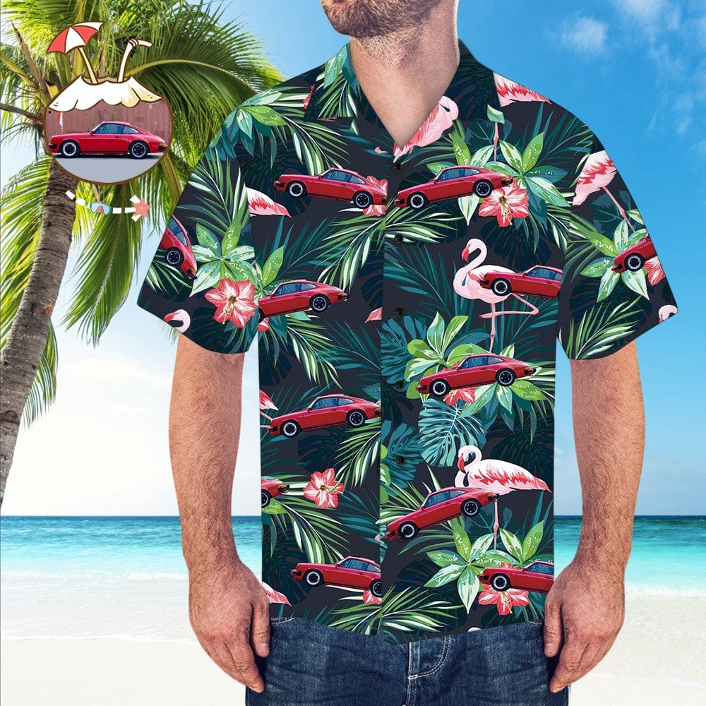 Custom Hawaiian Shirt With Car Gifts for Men - Leaves & Flamingo Pattern - Giftlab