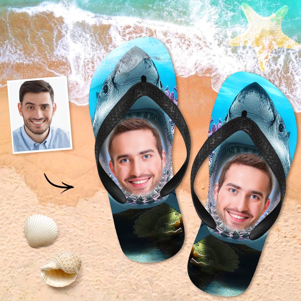 Custom Flip Flops Personalized Shark Flip Flops Summer Beach Slide Sandals - Giftlab