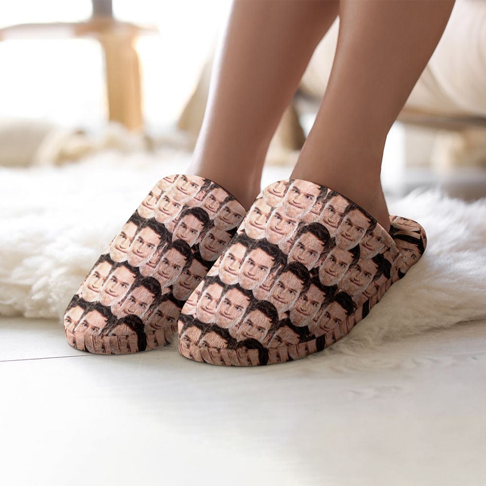 Custom Face Women's and Men's Slippers Personalized Funny Casual House Shoes Indoor Outdoor Bedroom Cotton Slippers - Giftlab