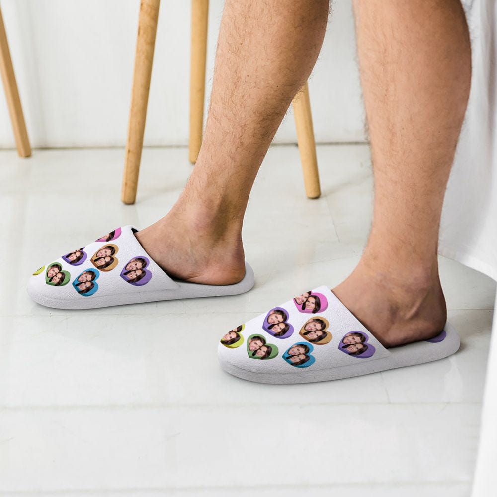 Custom Face Women's and Men's Slippers Personalized Colorful Heart Casual House Shoes Indoor Outdoor Bedroom Cotton Slippers - Giftlab