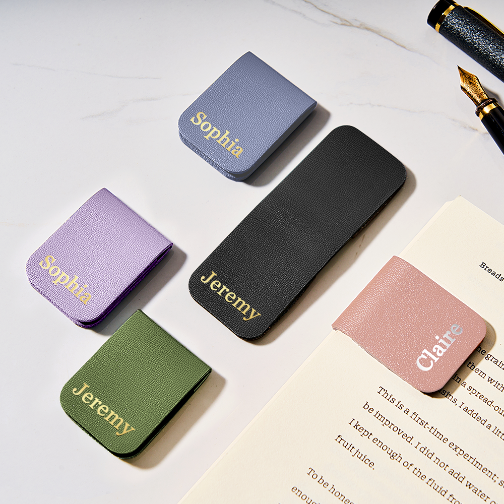 Personalized Minimalist Magnetic Leather Bookmark with Engraved Name Birthday Graduation Gift for Book Lovers Bookworm