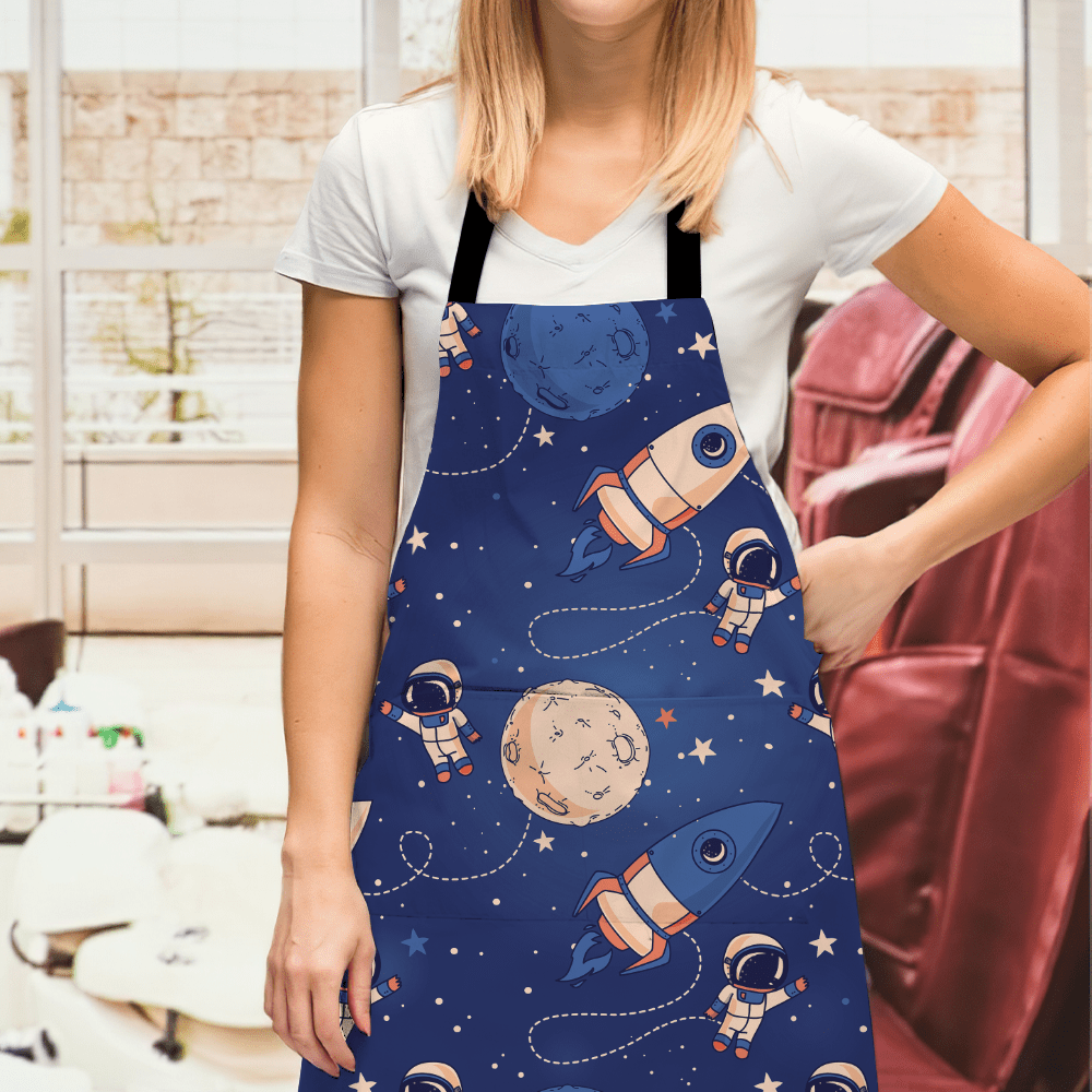 Custom Photo Apron Gifts for Him Cute Astronauts Spaceships and Stars Kitchen Gifts - Giftlab