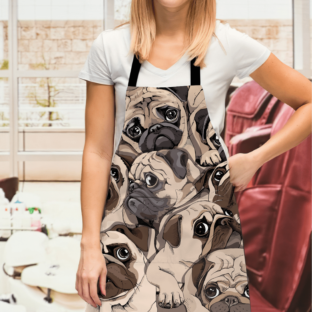 Personalized Photo Apron Portrait Of Many Cute Pugs Gifts for Pet Lovers - Giftlab