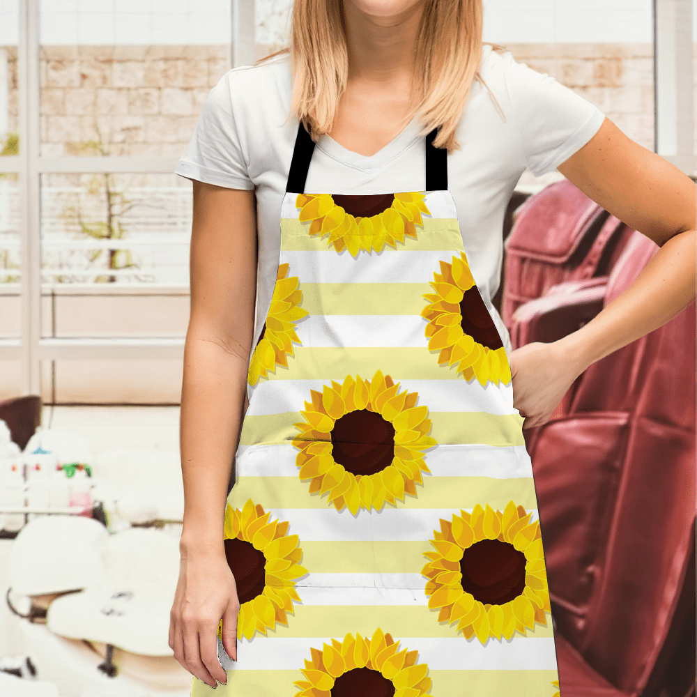 Cooking Apron Sunflower With Yellow Stripe Housewarming Gifts for Women - Giftlab