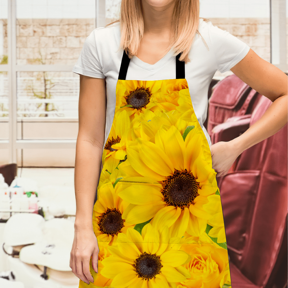 Custom Photo Apron Vivid Yellow Sunflower Gifts for Wife Waterproof - Giftlab